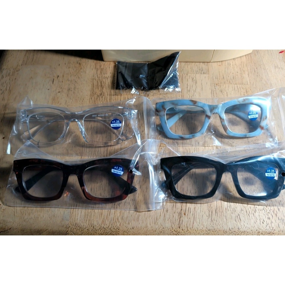 4 PK +1.25 Womens Blue Light Blocking Reading Glasses Readers for Computer Work